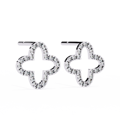14K Gold Diamond Quatrefoil Stud Earrings – Elegant Clover Design