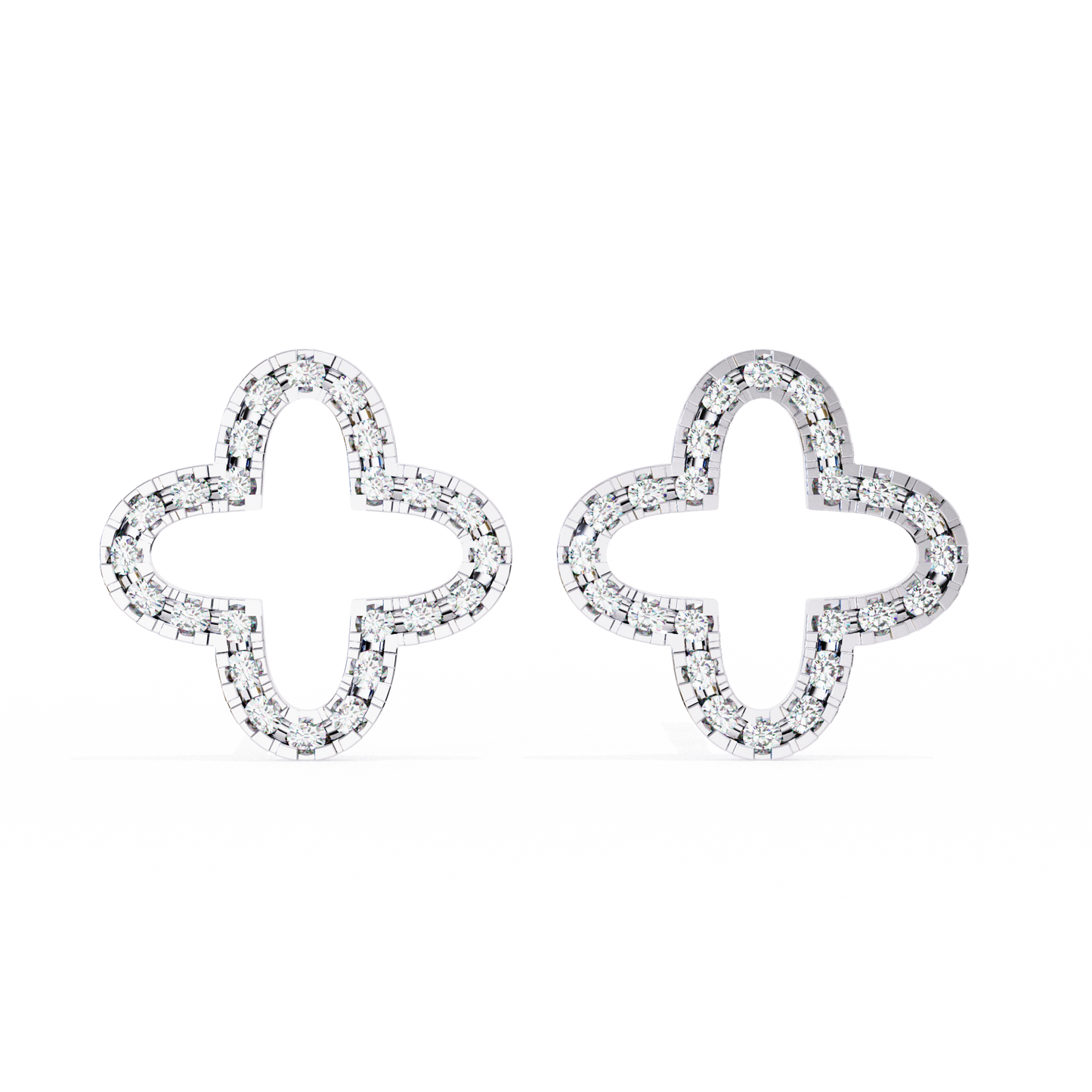 14K Gold Diamond Quatrefoil Stud Earrings – Elegant Clover Design