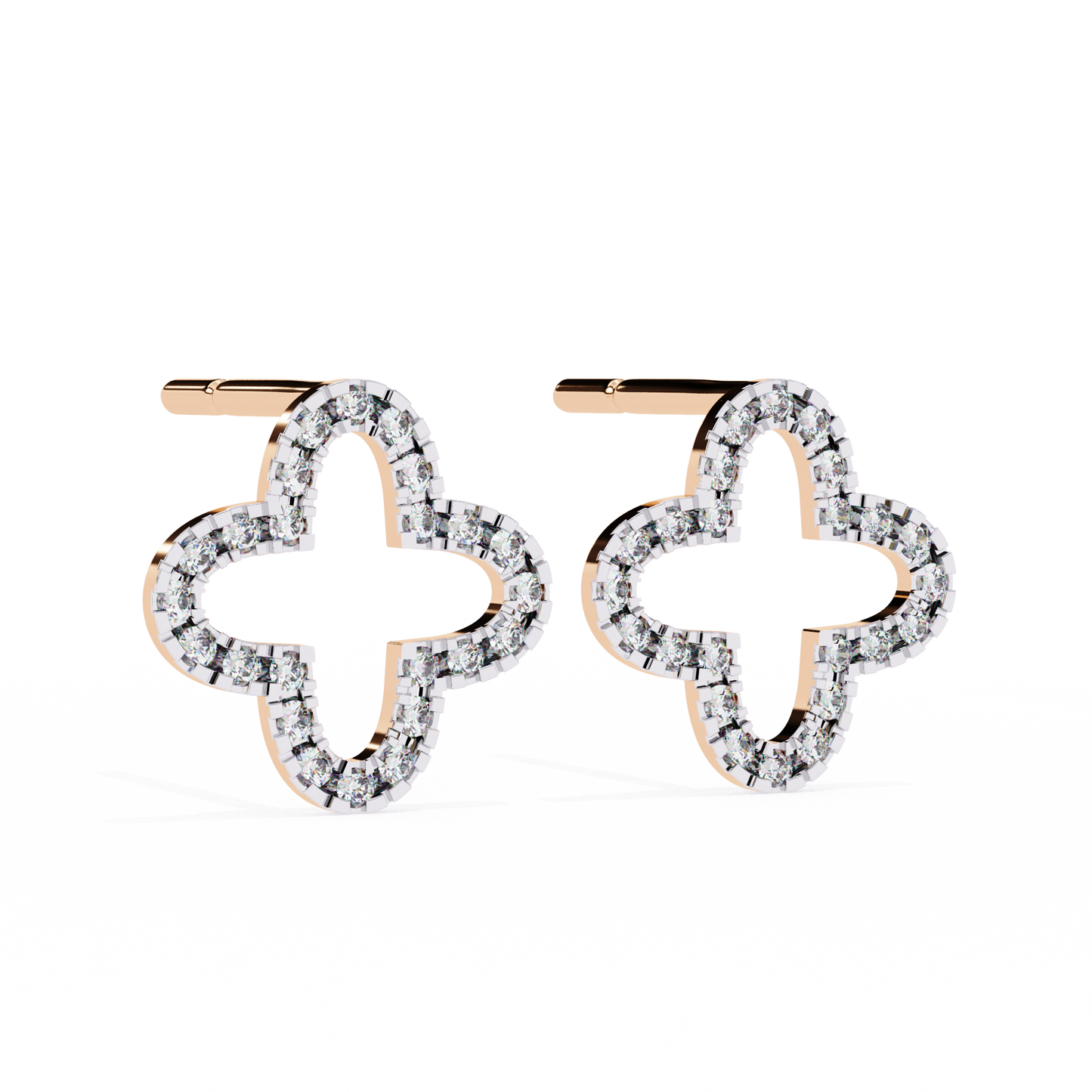 14K Gold Diamond Quatrefoil Stud Earrings – Elegant Clover Design