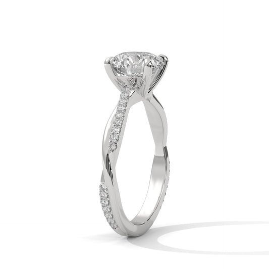 Classic Round Solitaire with Pavé Split Shank – 14K Gold