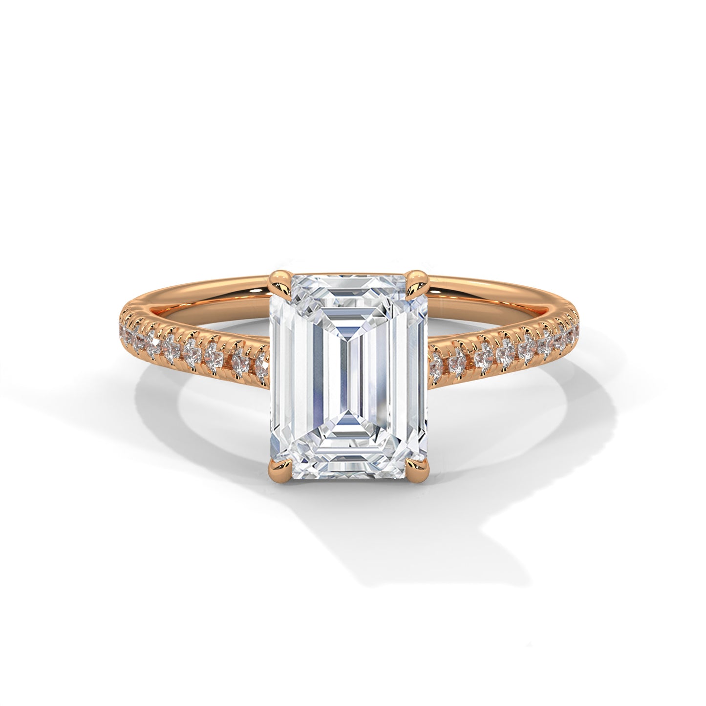 Emerald Cut Diamond Engagement Ring with Diamond Band – 14K Gold