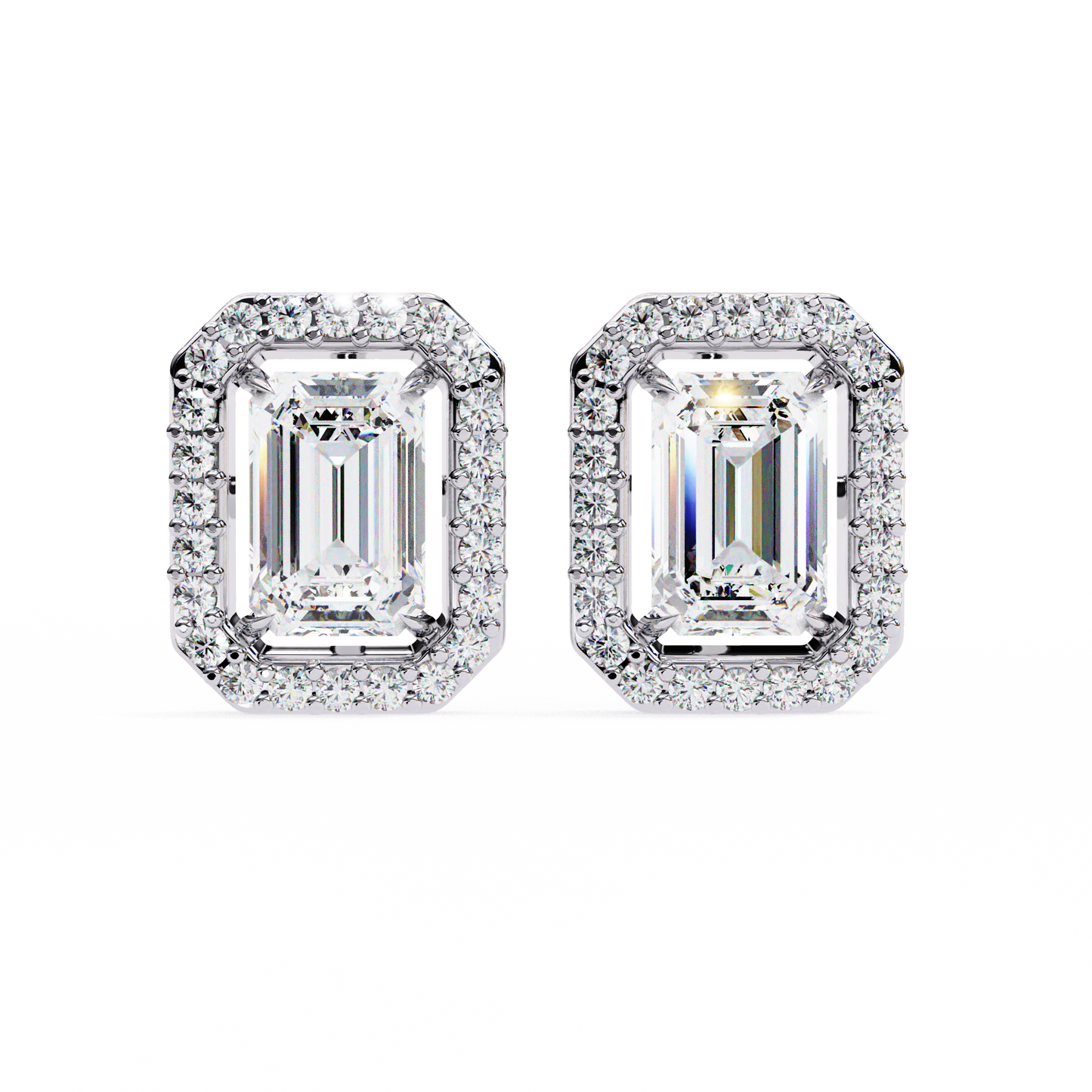 14K Gold Emerald Cut Diamond Halo Stud Earrings – 1.80 CTW Statement Sparkle