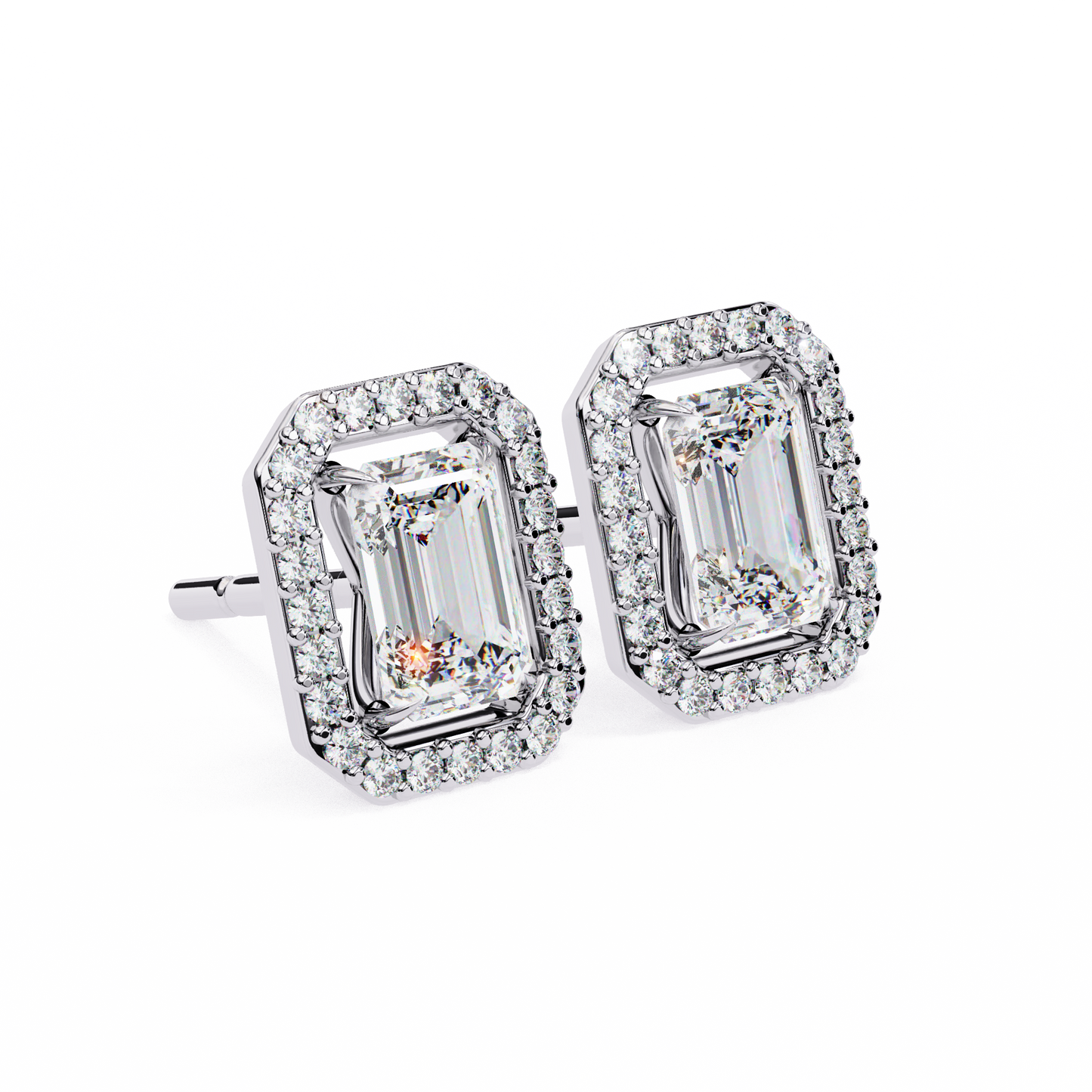 14K Gold Emerald Cut Diamond Halo Stud Earrings – 1.80 CTW Statement Sparkle