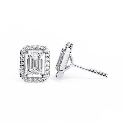 14K Gold Emerald Cut Diamond Halo Stud Earrings – 1.80 CTW Statement Sparkle