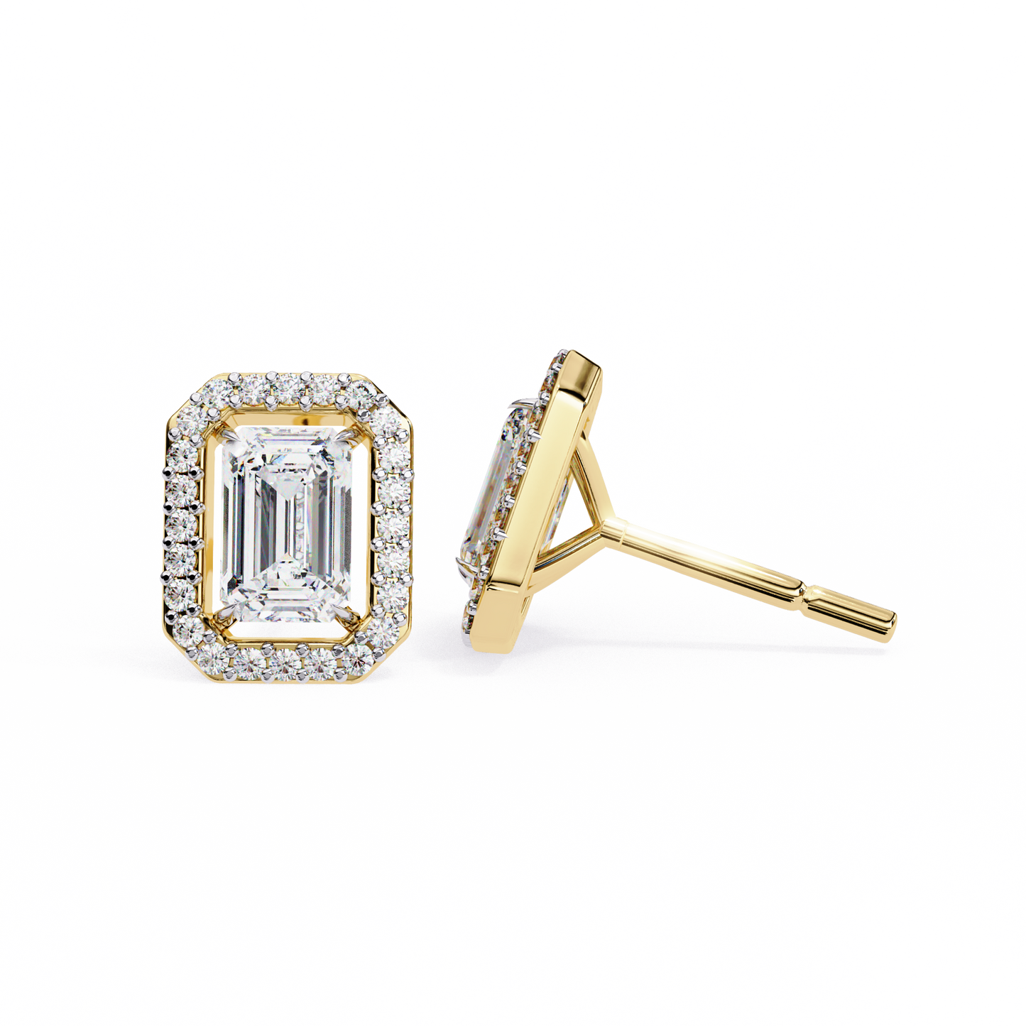 14K Gold Emerald Cut Diamond Halo Stud Earrings – 1.80 CTW Statement Sparkle