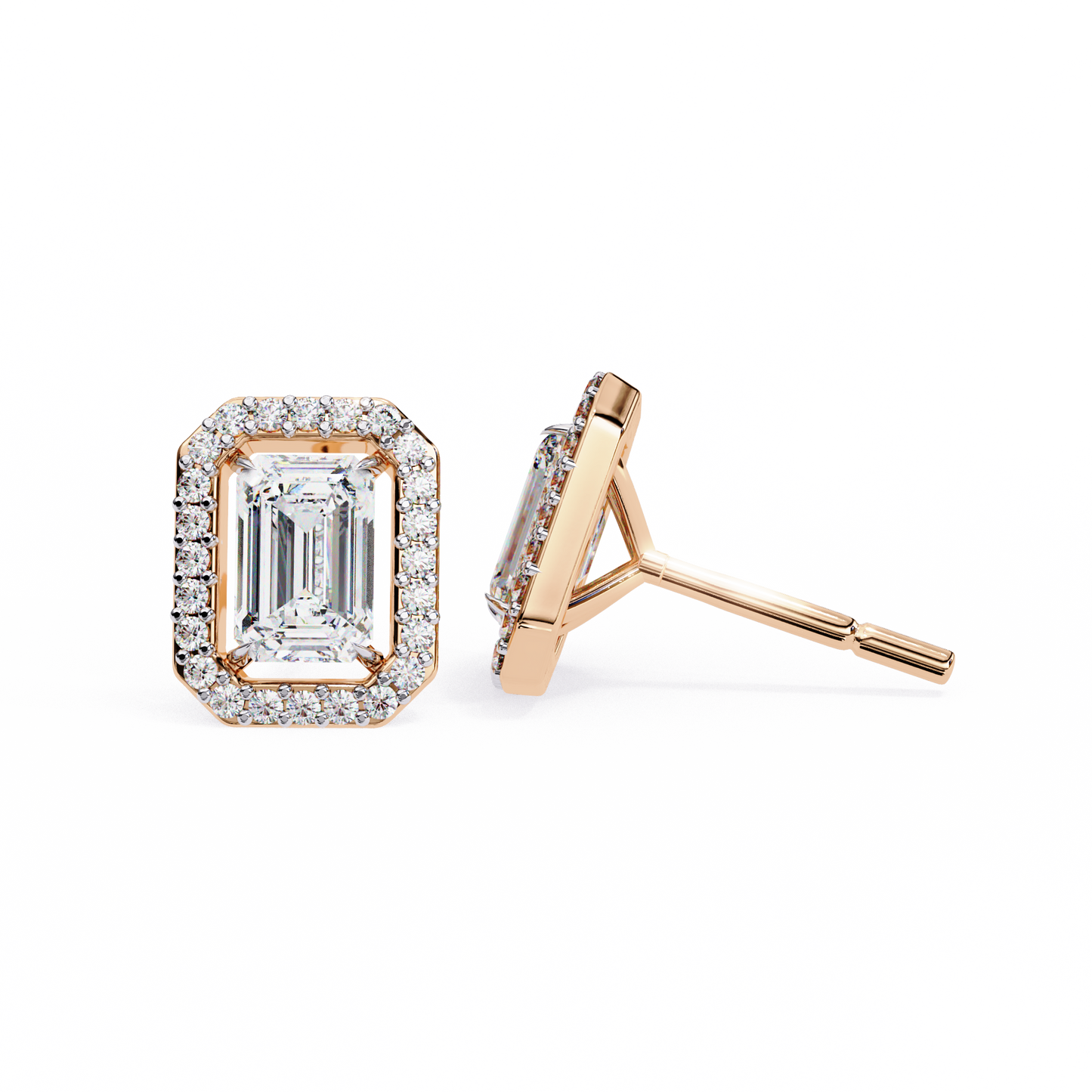 14K Gold Emerald Cut Diamond Halo Stud Earrings – 1.80 CTW Statement Sparkle