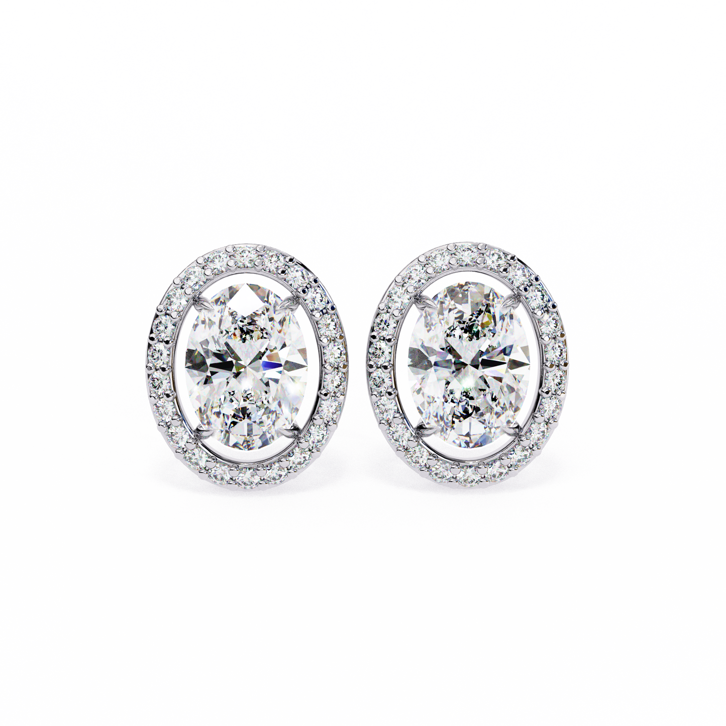 14K Gold Oval Cut Diamond Stud Earrings – 0.90 CT Center Stones, 2.00 CTW Brilliance