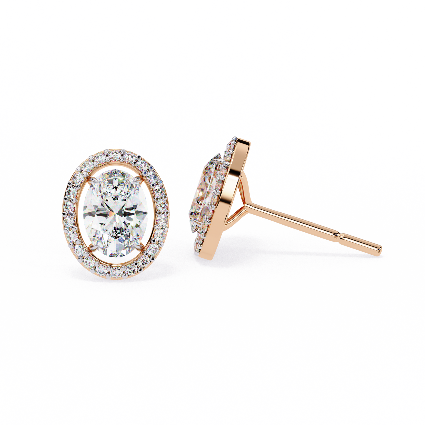 14K Gold Oval Cut Diamond Stud Earrings – 0.90 CT Center Stones, 2.00 CTW Brilliance