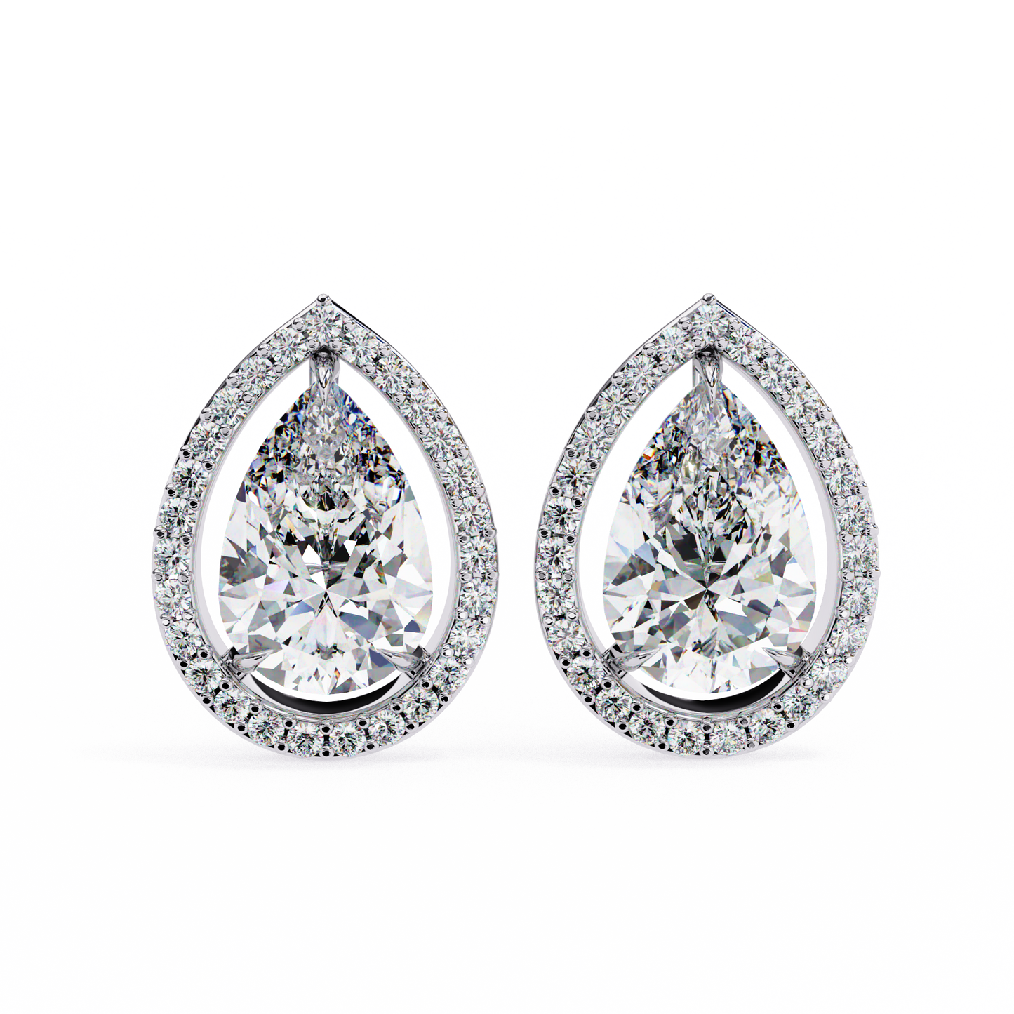 14K Gold Pear-Cut Diamond Halo Stud Earrings – 1.60ct Elegant Sparkle
