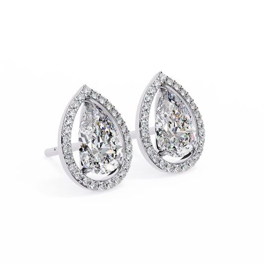 14K Gold Pear-Cut Diamond Halo Stud Earrings – 1.60ct Elegant Sparkle