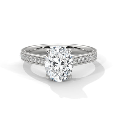 Oval Cut Diamond Engagement Ring with Diamond Band – 14K Gold