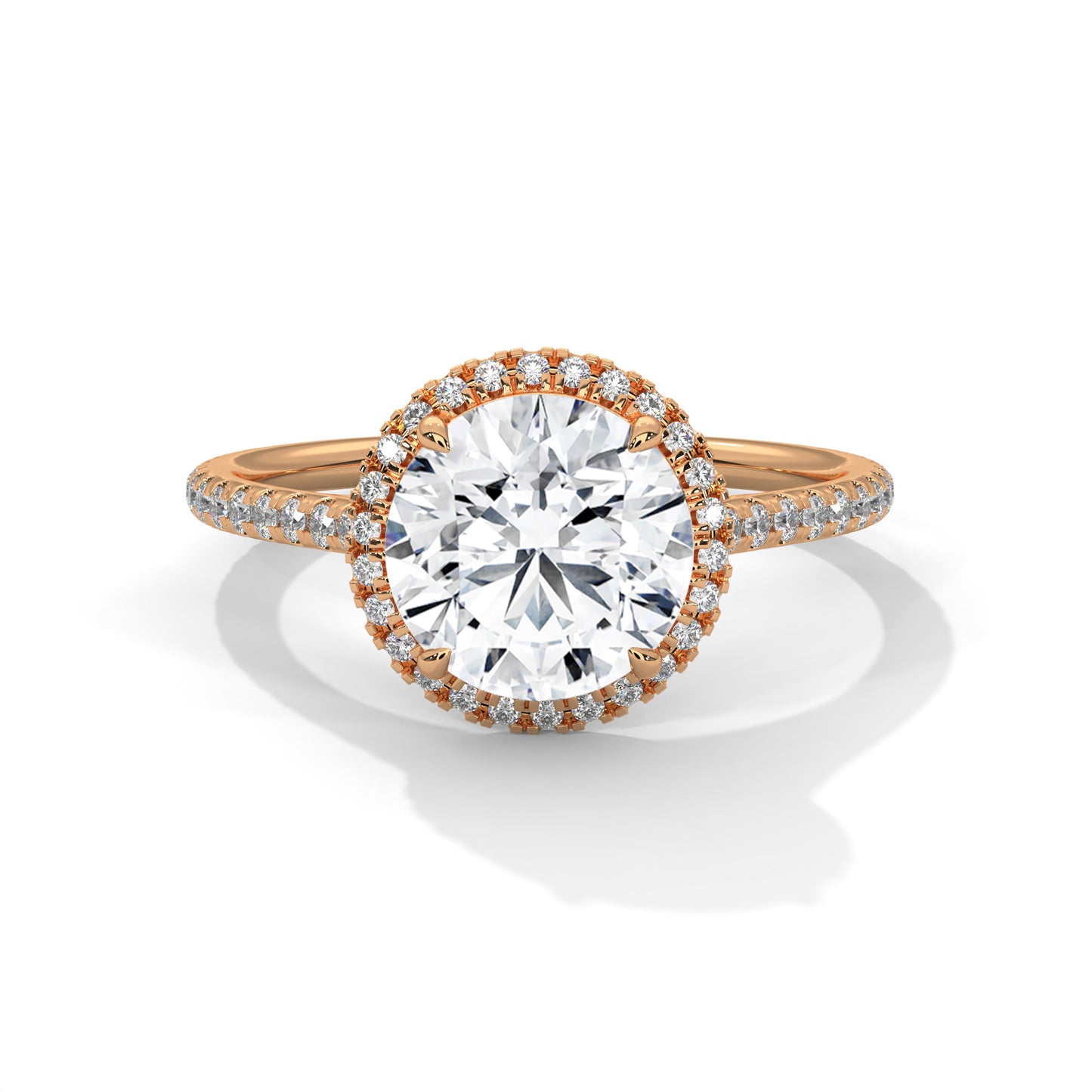 14K Gold Round Cut Diamond Halo Engagement Ring