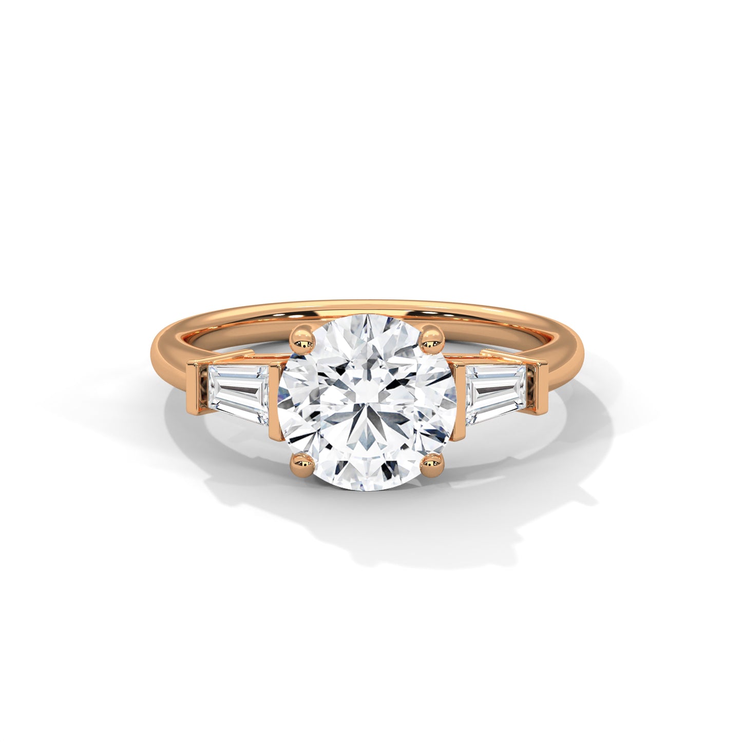 1 Carat Round Lab-Grown Diamond Ring in 14K Gold with Baguette Side Stones | IGI Certified