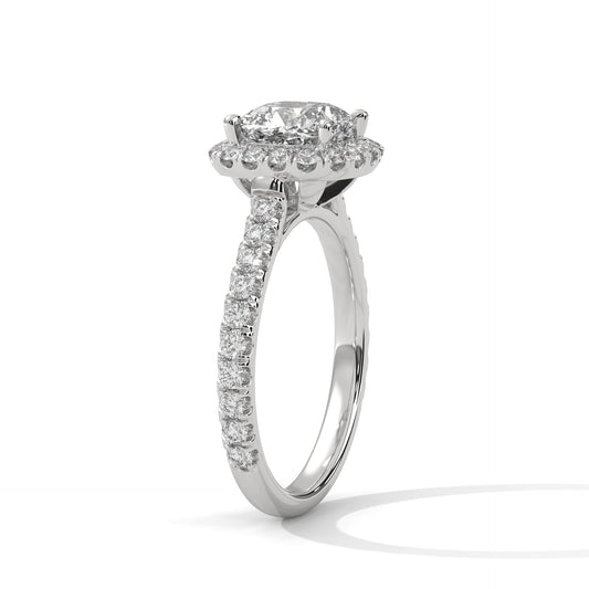1 Carat Lab-Grown Cushion Cut Diamond Ring in 14K Gold with Halo & IGI Certification