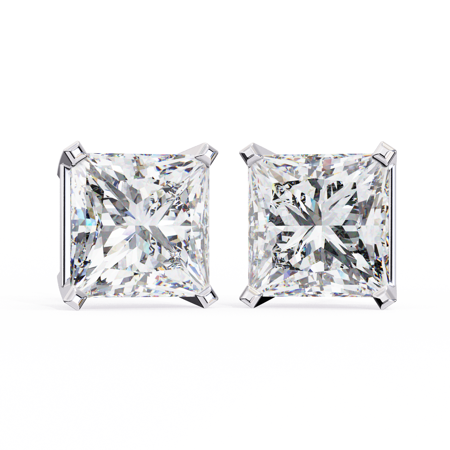 Elegant 14K Gold Princess Cut Diamond Stud Earrings with 4 Prong Setting