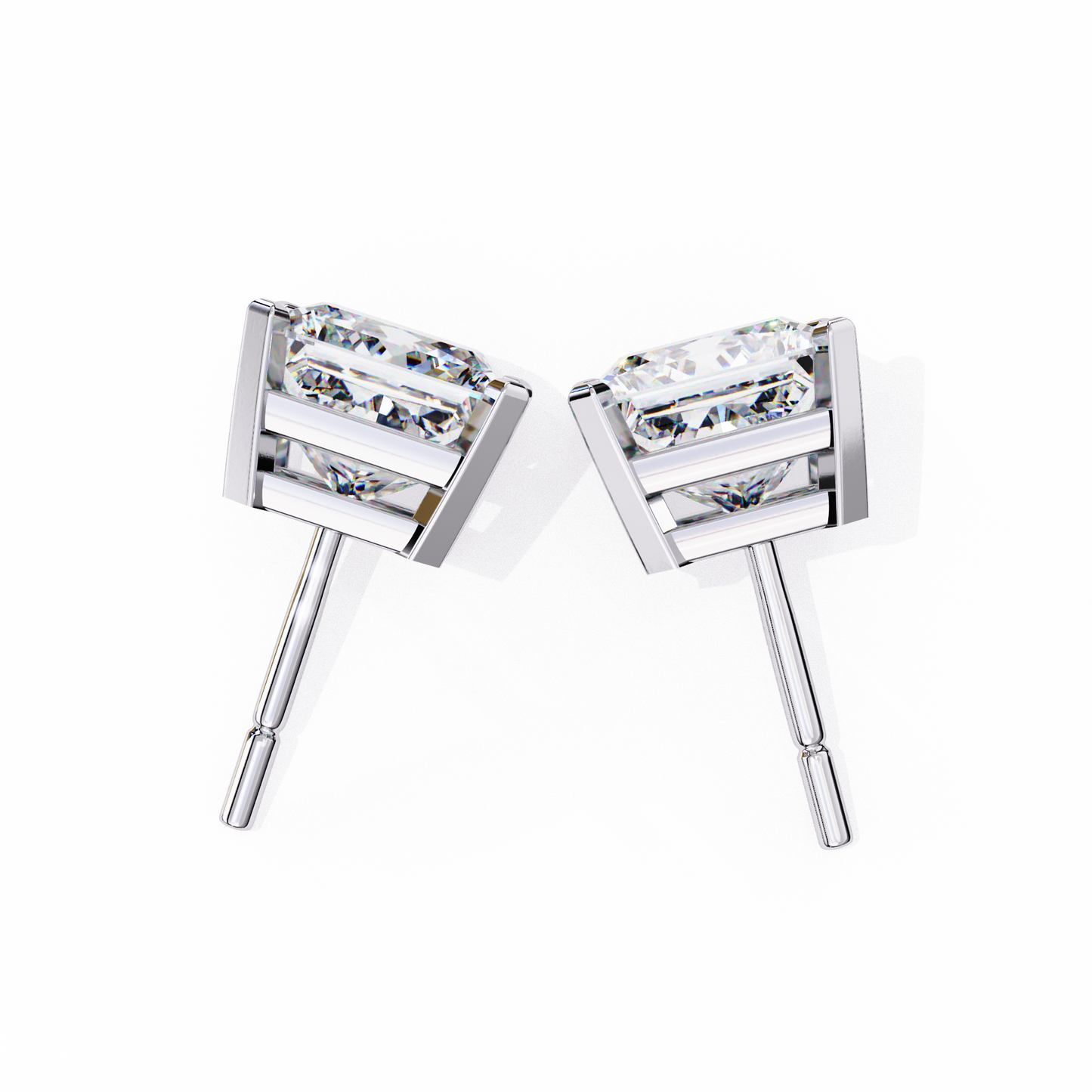 Elegant 14K Gold Princess Cut Diamond Stud Earrings with 4 Prong Setting