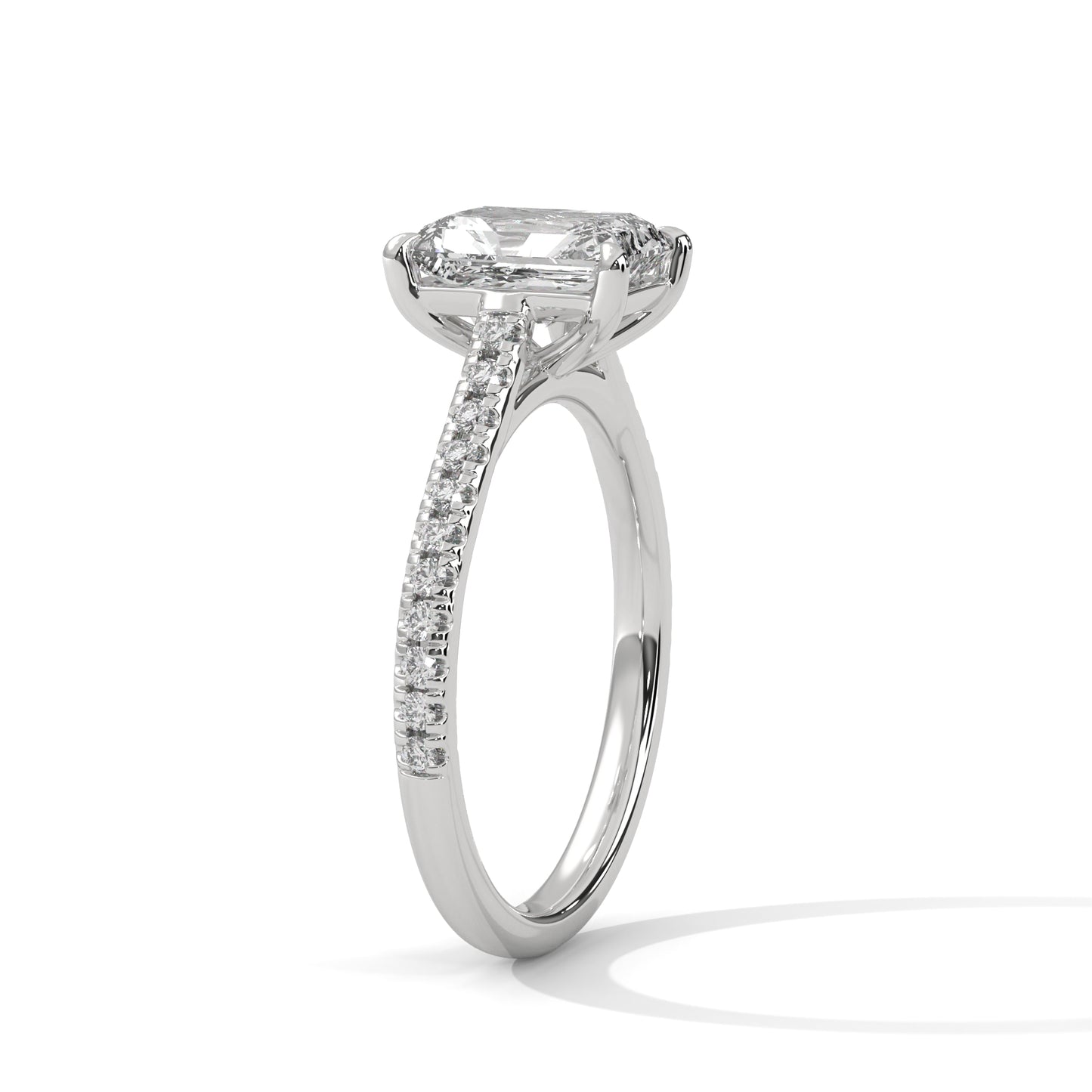 Emerald Cut Diamond Engagement Ring with Diamond Band – 14K Gold