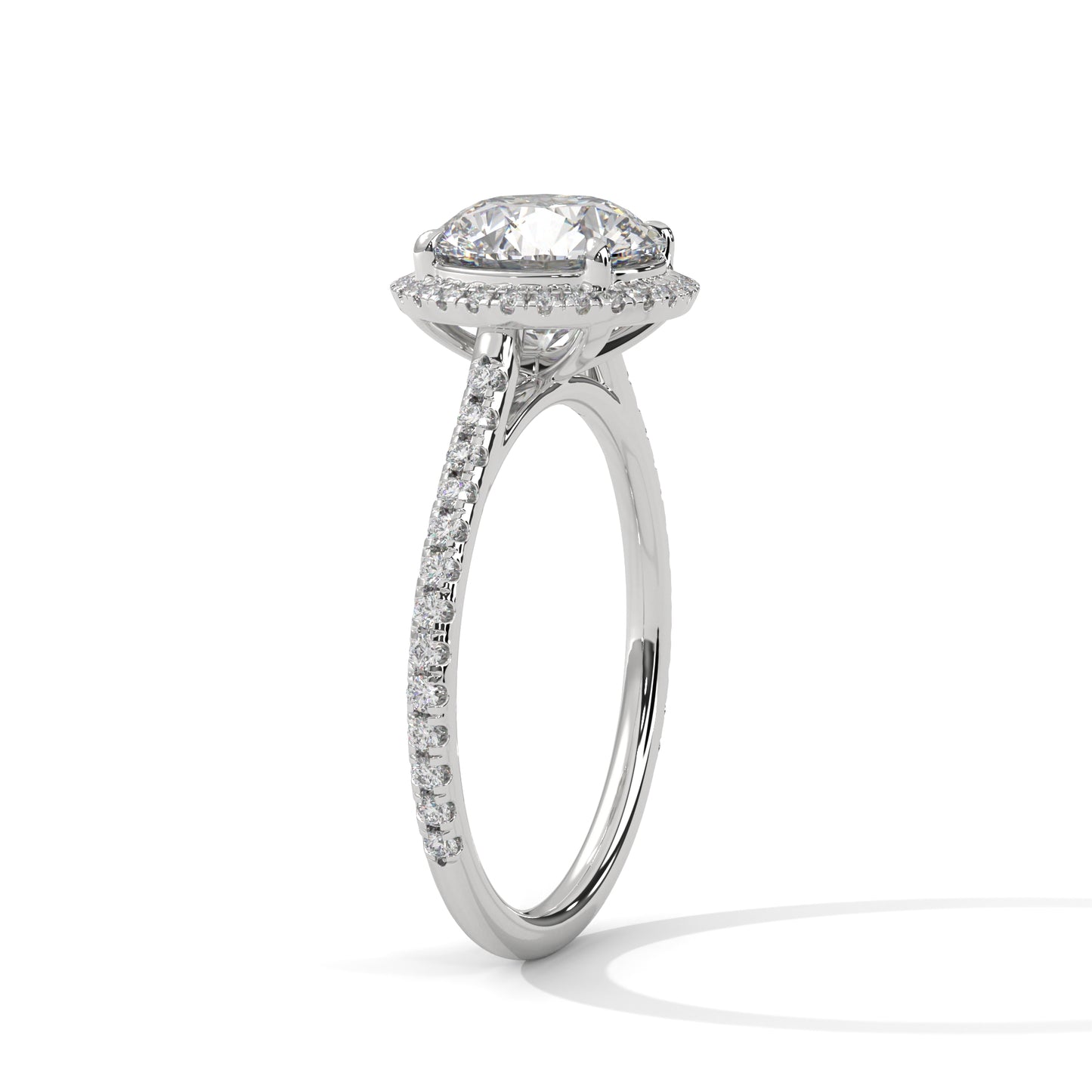 14K Gold Round Cut Diamond Halo Engagement Ring