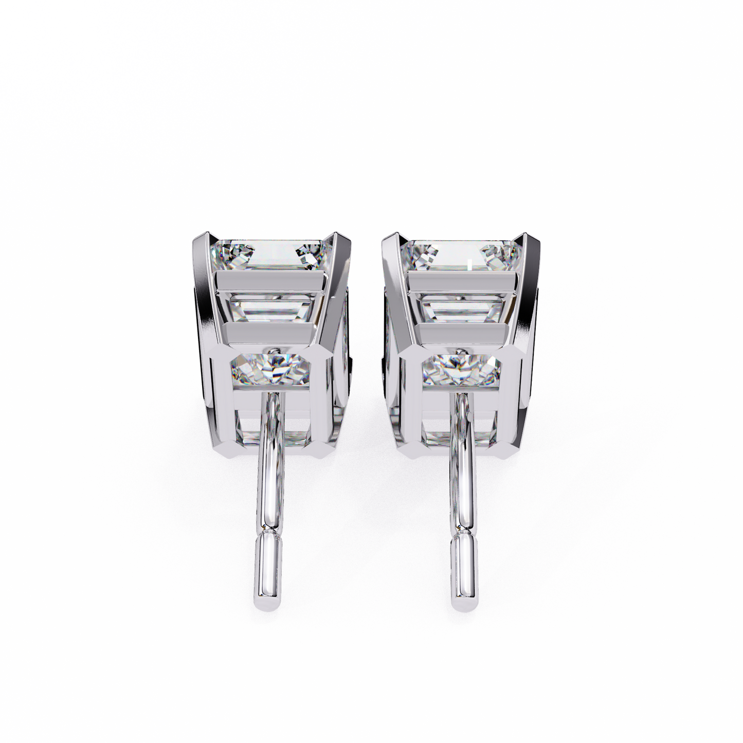 Elegant 14K Gold Emerald Cut Diamond Stud Earrings with 4 Prong Setting