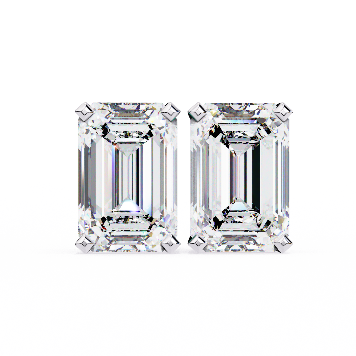 Elegant 14K Gold Emerald Cut Diamond Stud Earrings with 4 Prong Setting