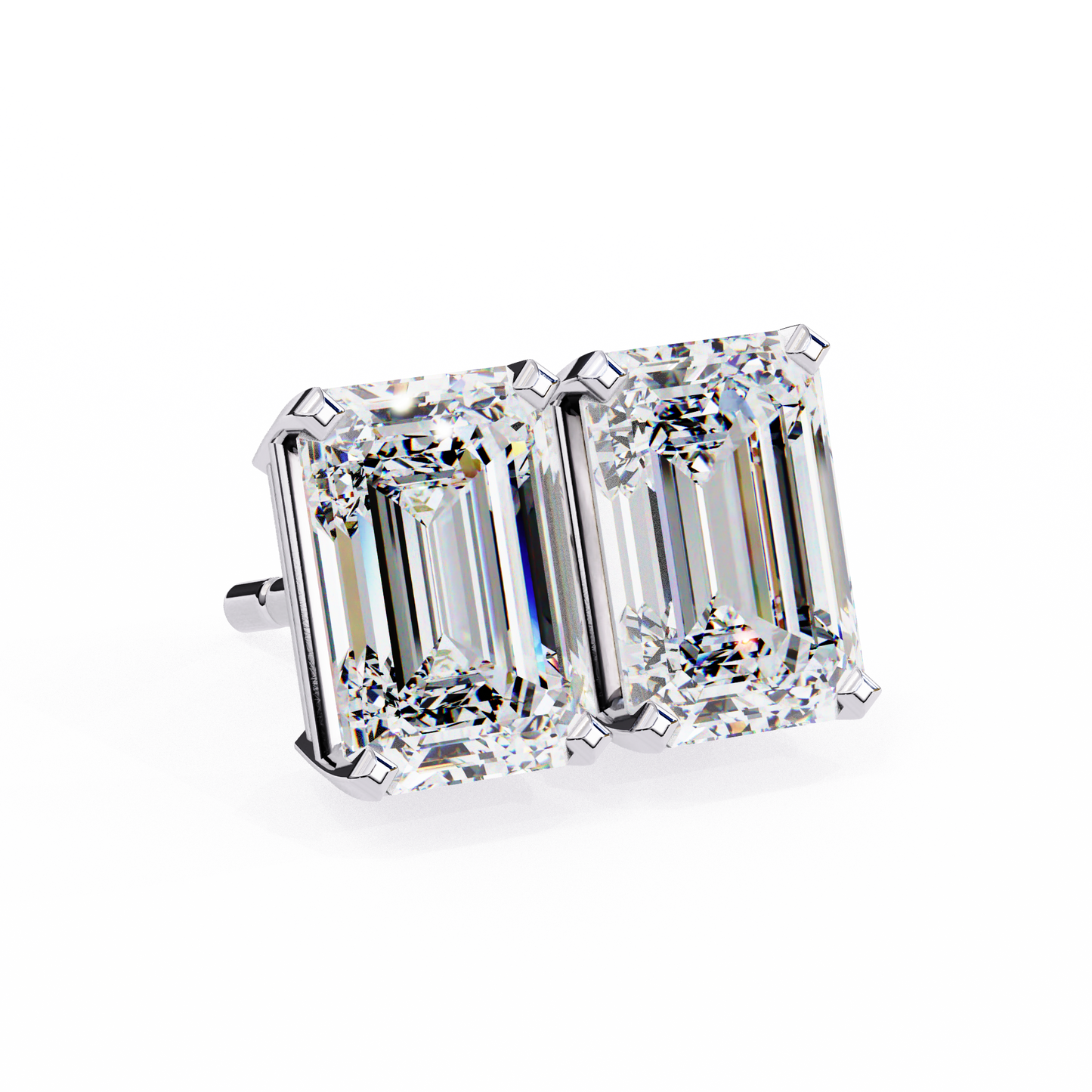 Elegant 14K Gold Emerald Cut Diamond Stud Earrings with 4 Prong Setting