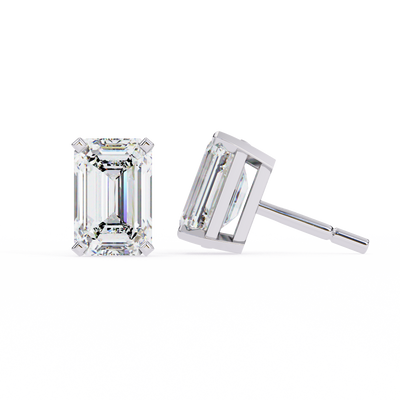 Elegant 14K Gold Emerald Cut Diamond Stud Earrings with 4 Prong Setting