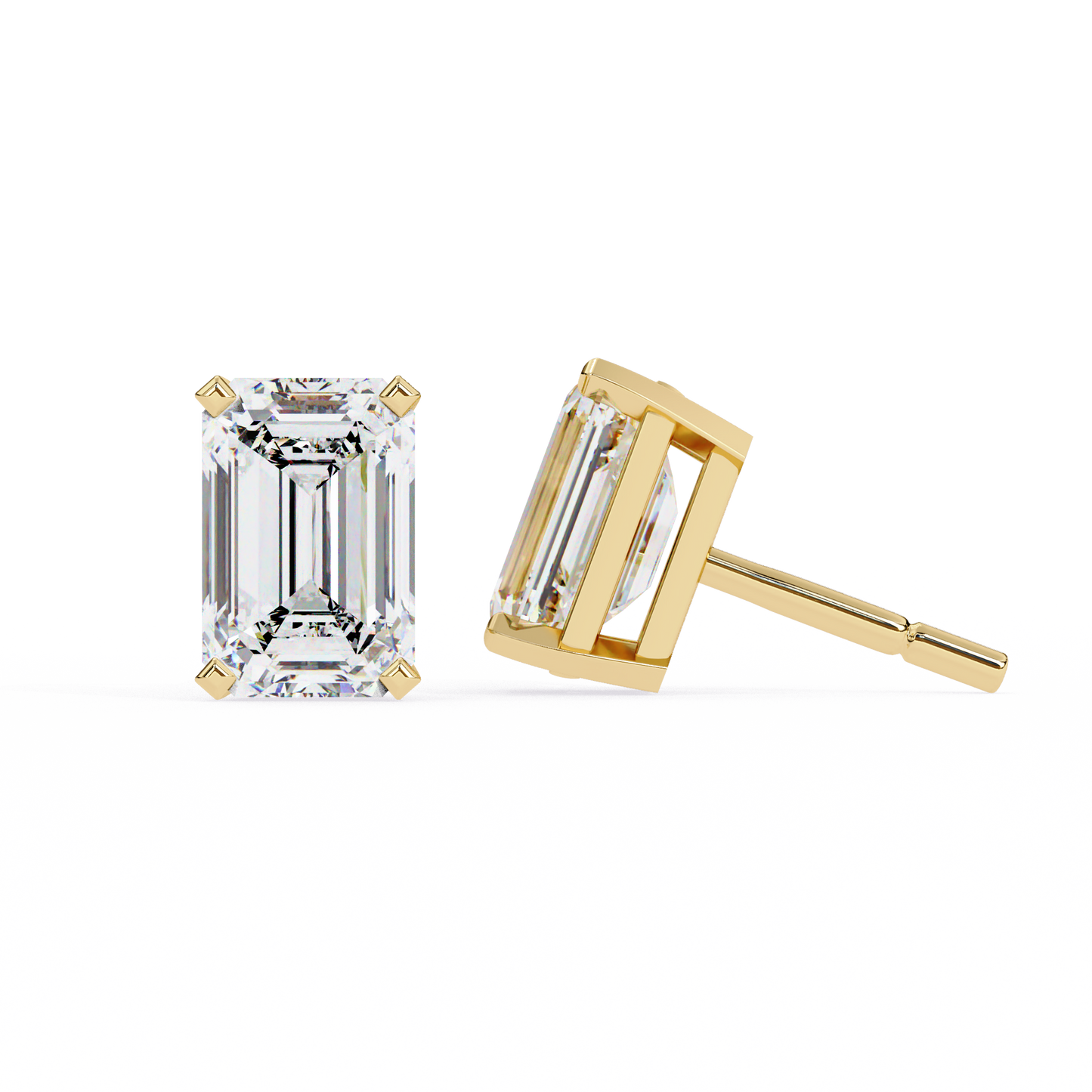 Elegant 14K Gold Emerald Cut Diamond Stud Earrings with 4 Prong Setting