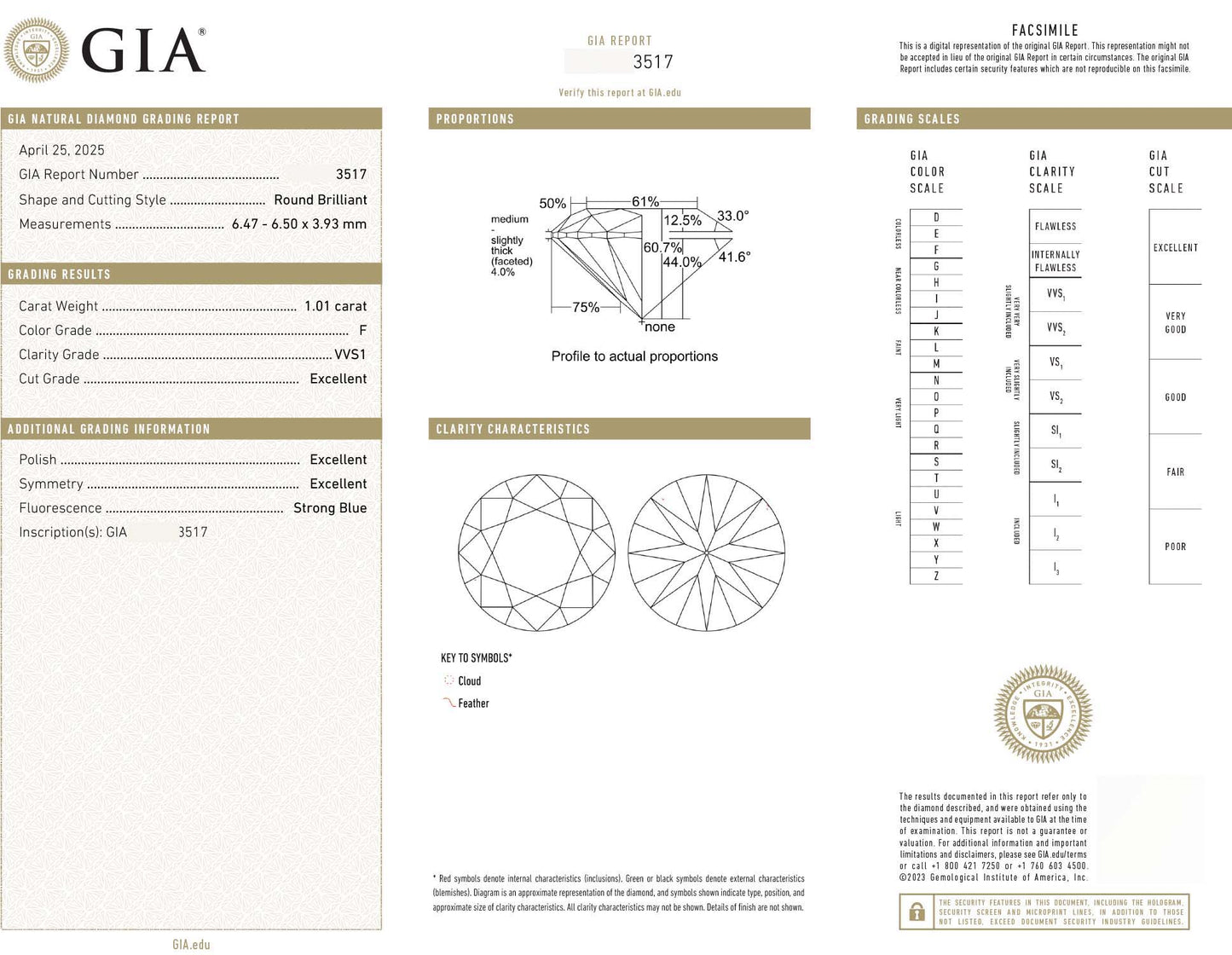 Round,F- VVS1 | 1.01ct GIA Certified