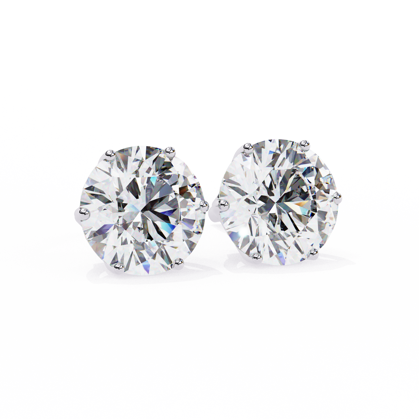 Classic 14K Gold Round Cut Diamond Stud Earrings with 6 Prong Setting