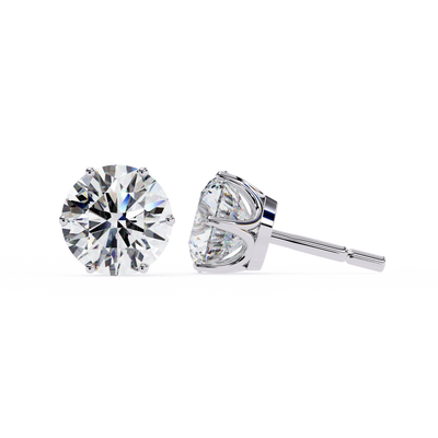 Classic 14K Gold Round Cut Diamond Stud Earrings with 6 Prong Setting
