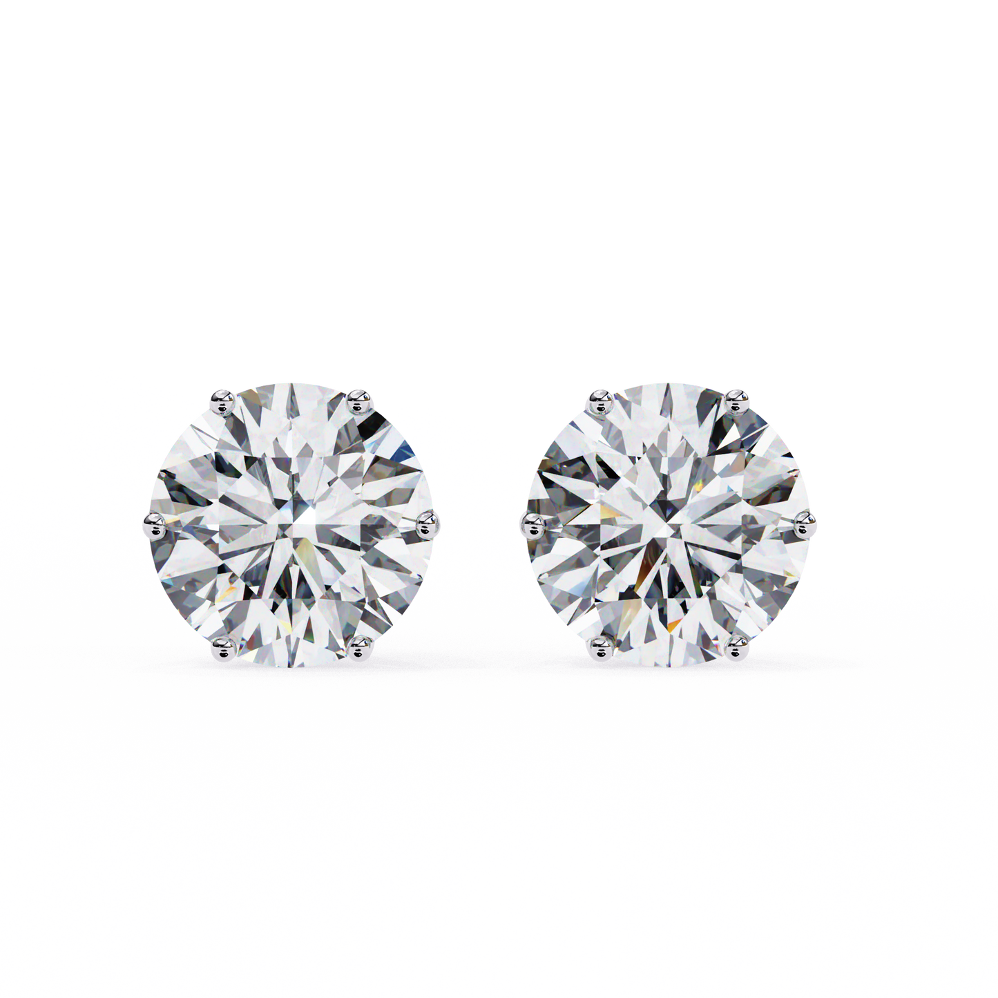 Classic 14K Gold Round Cut Diamond Stud Earrings with 6 Prong Setting