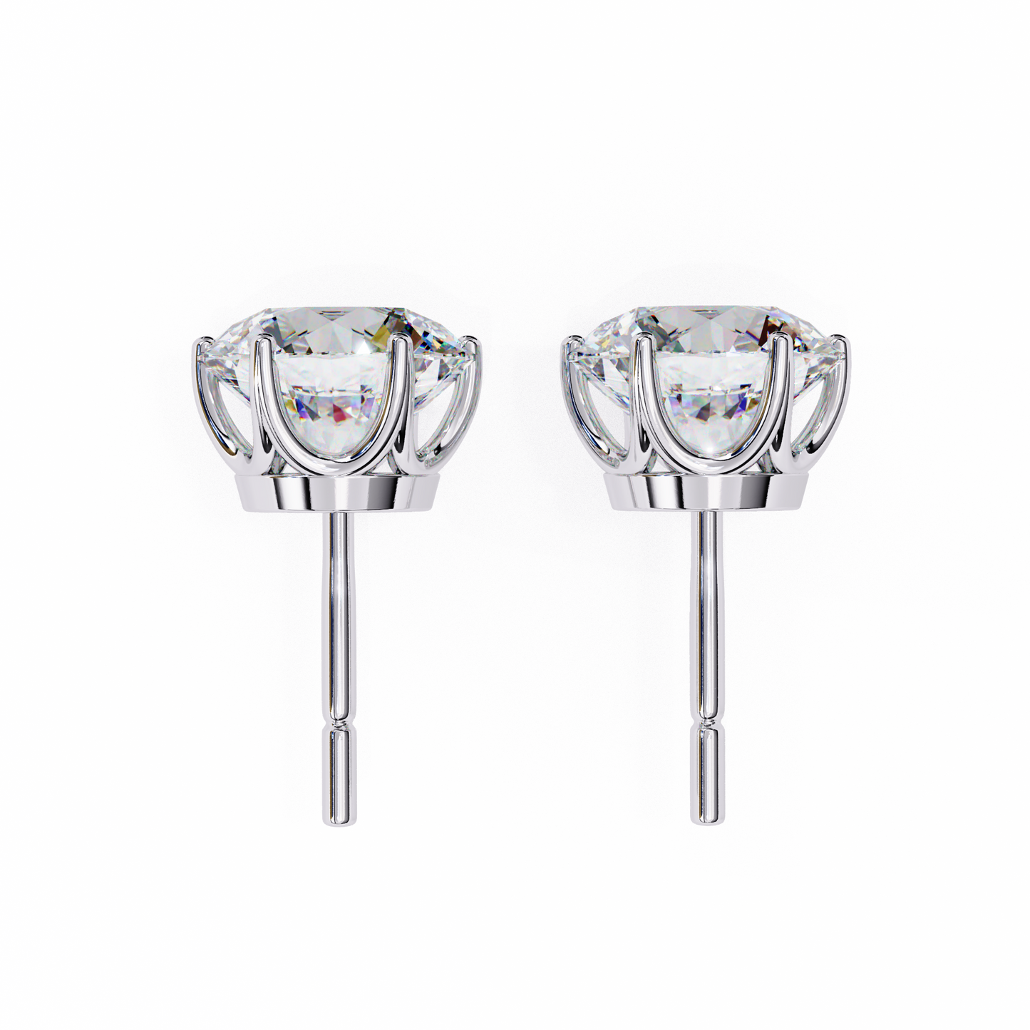 Classic 14K Gold Round Cut Diamond Stud Earrings with 6 Prong Setting