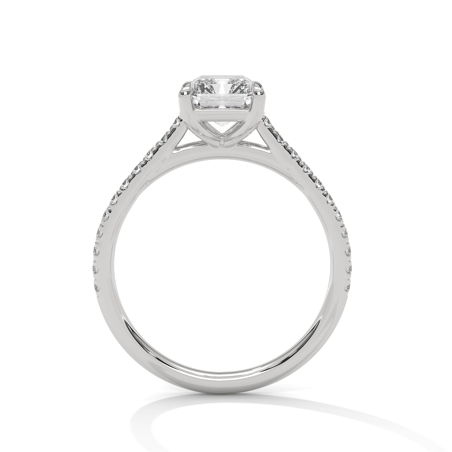 Emerald Cut Diamond Engagement Ring with Diamond Band – 14K Gold