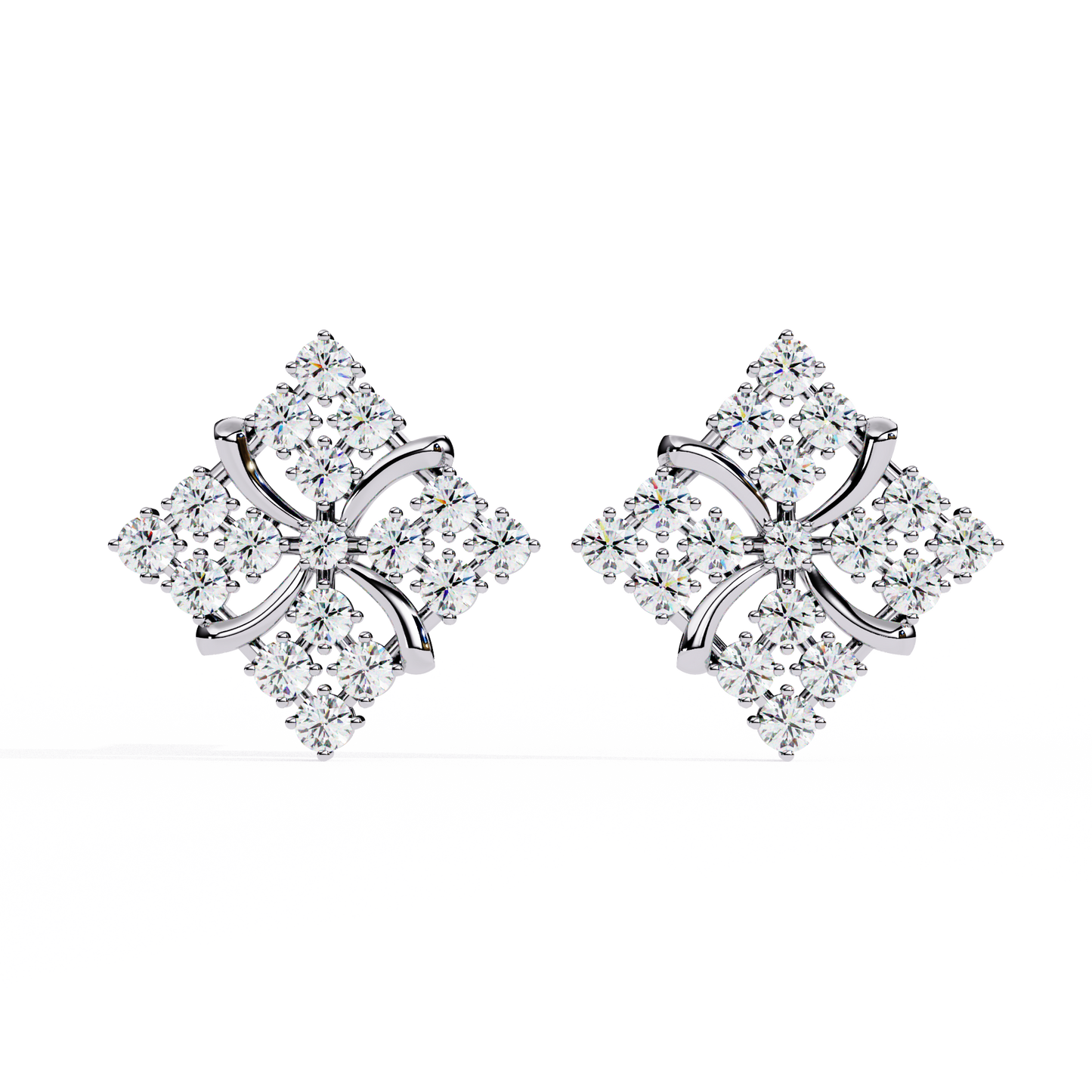 Floral Sparkle Diamond Stud Earrings – 14K Gold in Yellow, White & Rose | 0.80ct Diamonds