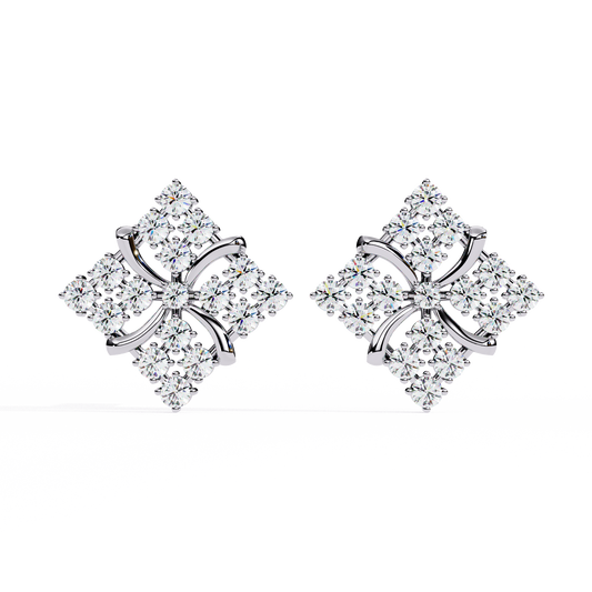 Floral Sparkle Diamond Stud Earrings – 14K Gold in Yellow, White & Rose | 0.80ct Diamonds