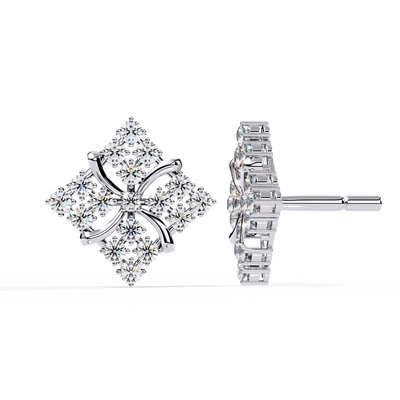 Floral Sparkle Diamond Stud Earrings – 14K Gold in Yellow, White & Rose | 0.80ct Diamonds