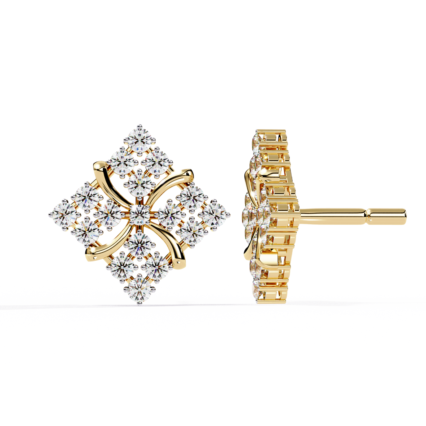 Floral Sparkle Diamond Stud Earrings – 14K Gold in Yellow, White & Rose | 0.80ct Diamonds