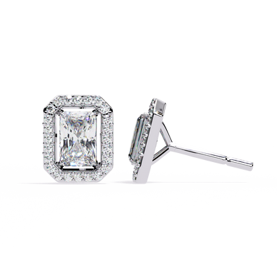 14K Gold Radiant Cut Diamond Halo Stud Earrings – 2 Carat Total Weight