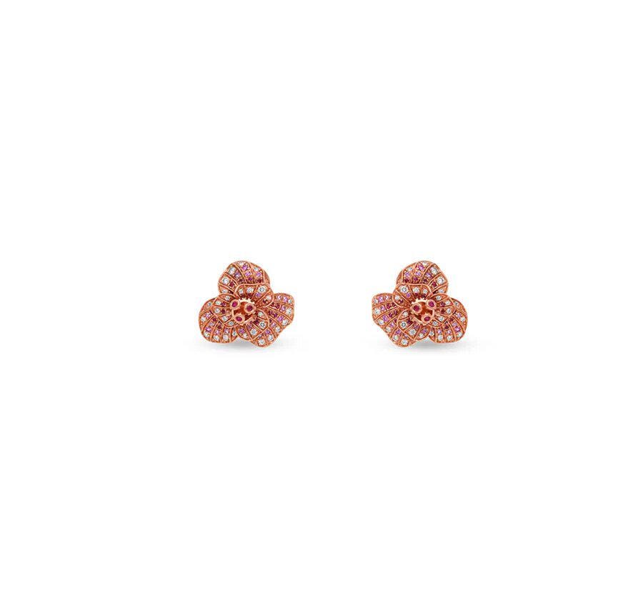 Blossom Flower Double Chain Set with Ruby & Diamond Rose Gold Necklace Set