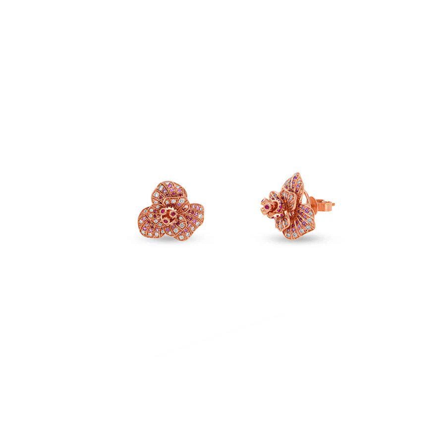 Blossom Flower Double Chain Set with Ruby & Diamond Rose Gold Necklace Set