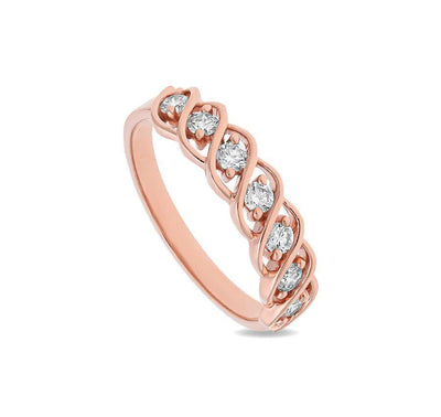 Round Shape Natural Diamond with Prong Set Rose Gold Casual Ring