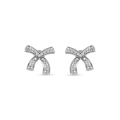 Bow Shape Round Diamond White Gold Stud Earrings