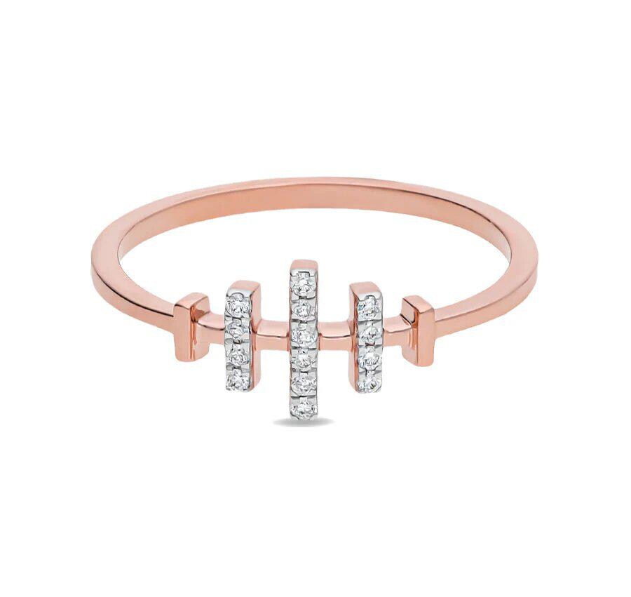 Spaced Needle Round Diamond With Prong Set Rose Gold Casual Ring