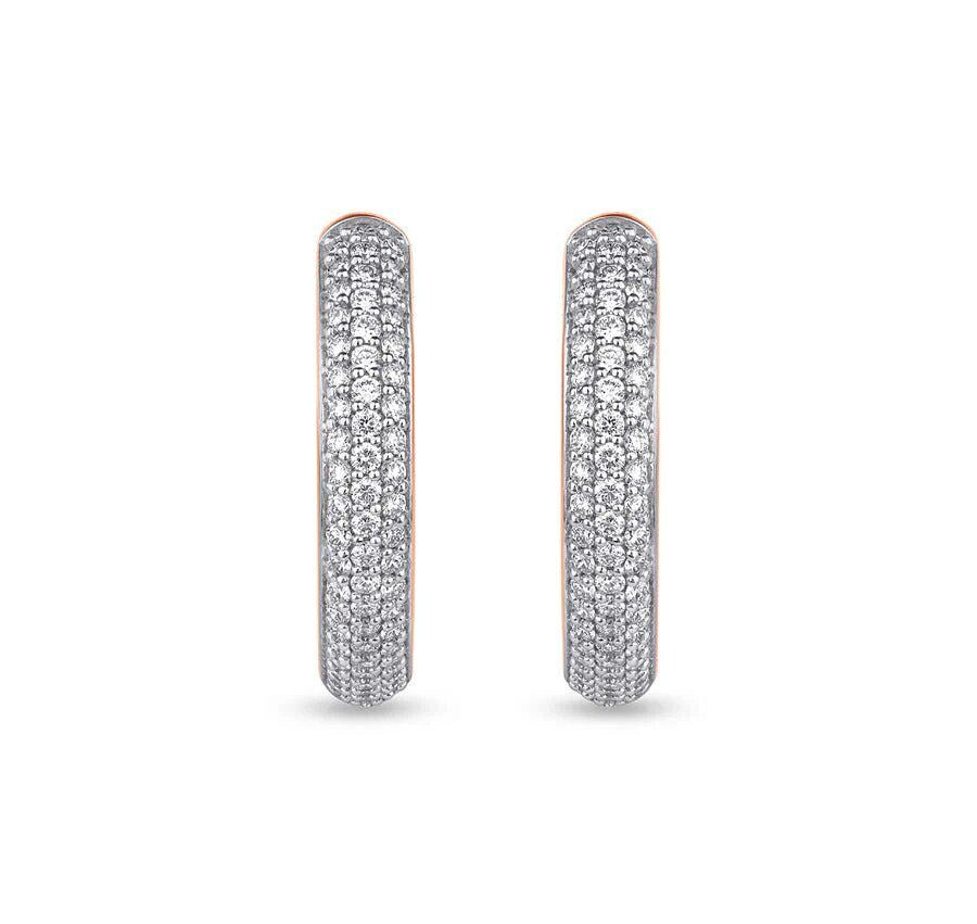 Round Natural Diamond With Pave And Prong Set Rose Gold Hoop Earrings