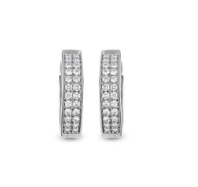 Round Natural Diamond With Pave Setting White Gold Hoop Earrings