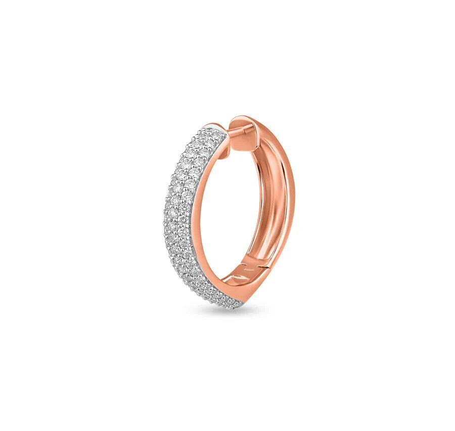 Round Natural Diamond With Pave And Prong Set Rose Gold Hoop Earrings