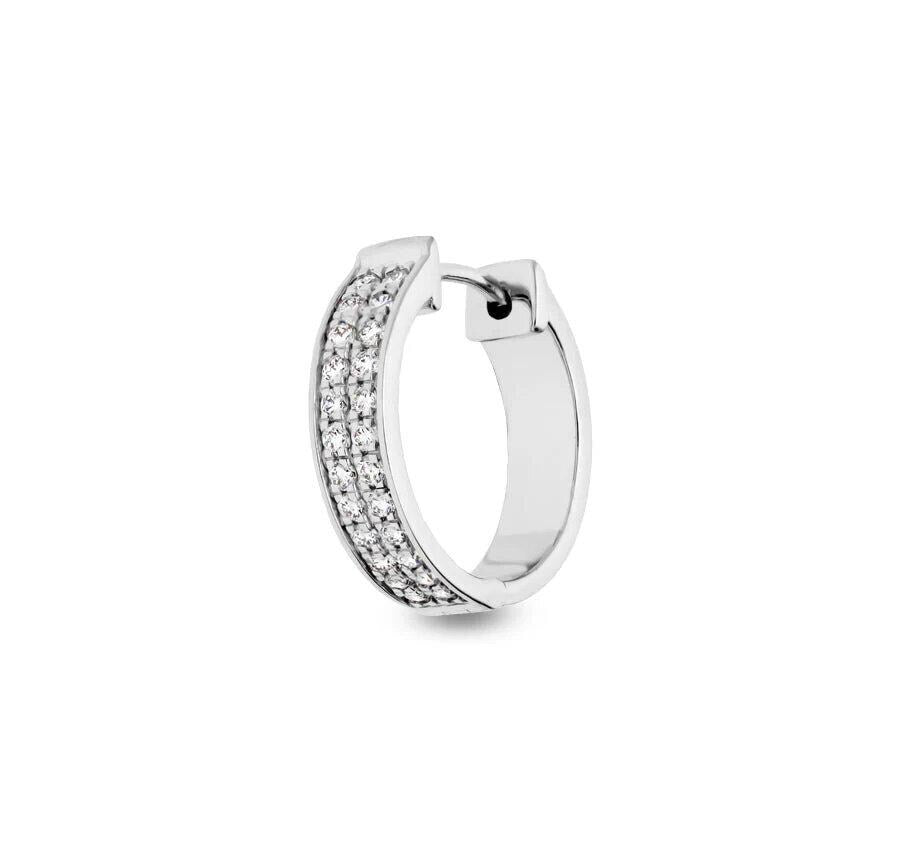 Round Natural Diamond With Pave Setting White Gold Hoop Earrings