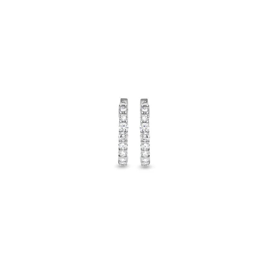 Round Natural Diamond With Prong Setting White Gold Hoop Earrings
