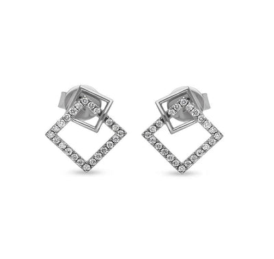 Rhombus Shape White Gold Stud Earrings