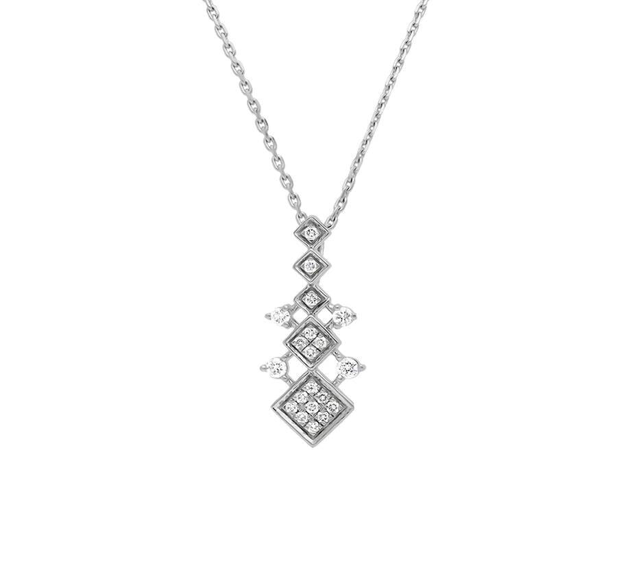 Dainty Rhombus & Round Diamond Gold Necklace Set